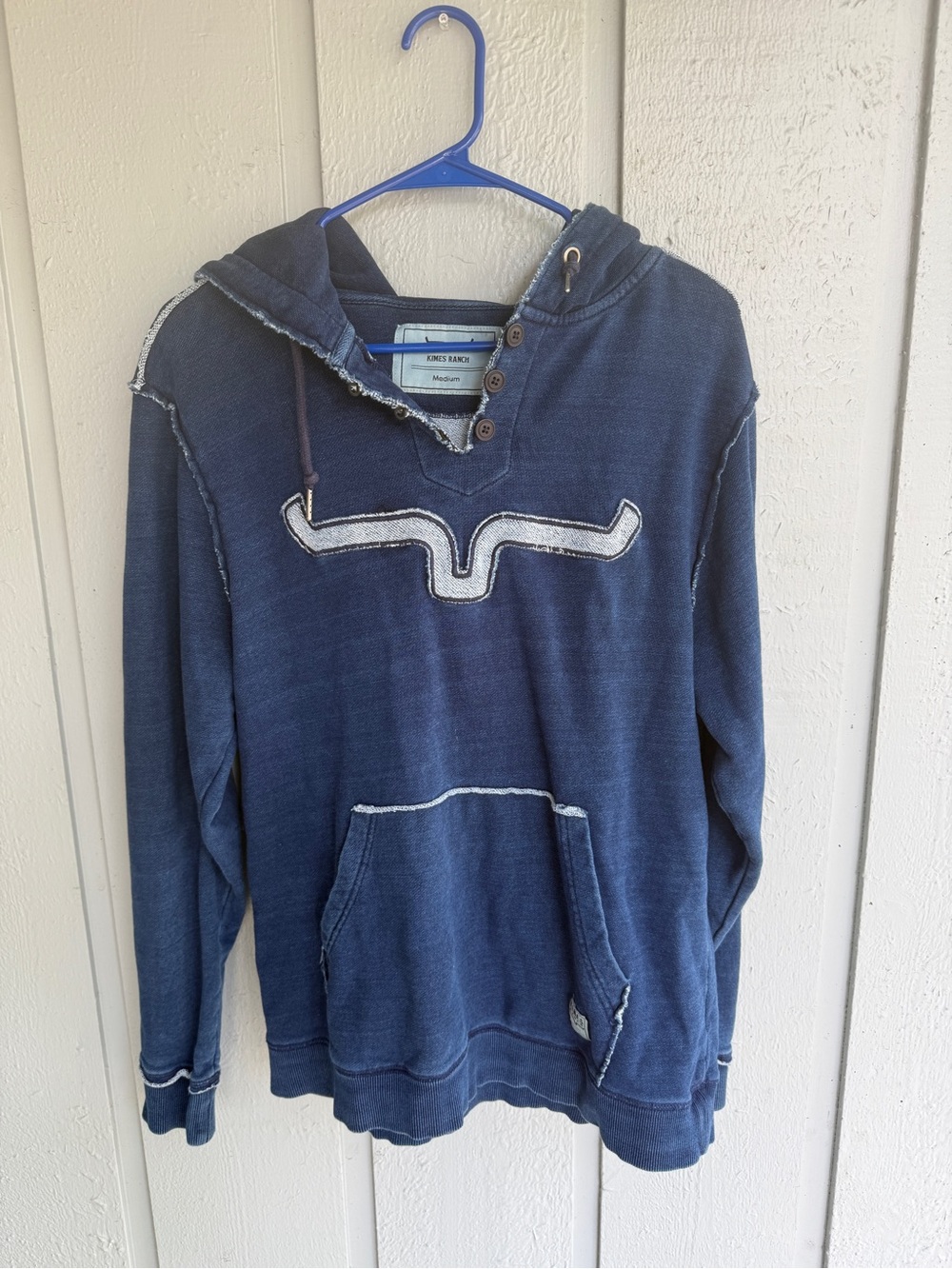Kimes Ranch Women’s M Navy Blue‎ Hooded sweatshirt Pullover western distressed